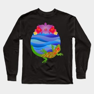 Giant Day Gecko In Tropical Paradise Long Sleeve T-Shirt